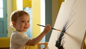 Kind malt an einer Leinwand